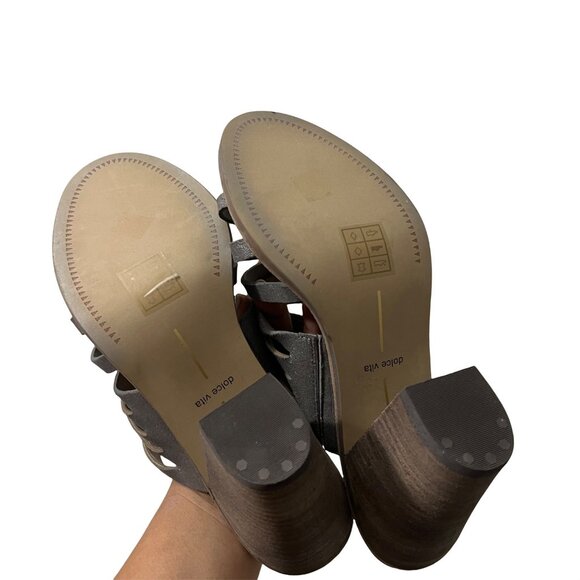 Dolce Vita Gray Metallic Strappy Chunky Stacked Heel Slip On Sandals Size 9.5 - Picture 6 of 7